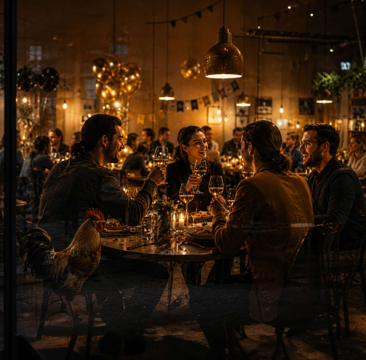 Gezelschap dat samen dineert en borrelt